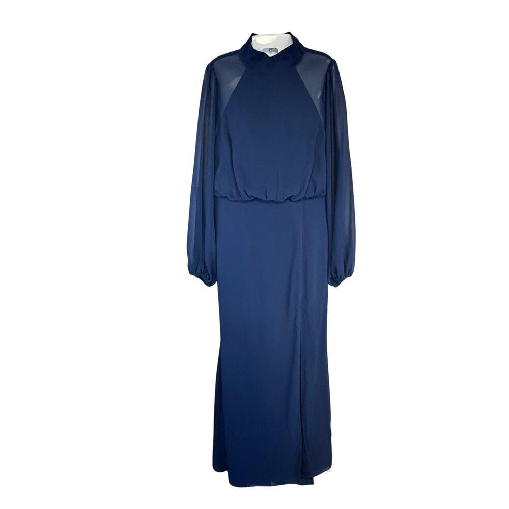 New Lulus Graceful Entrance Navy Blue Long Sleeve Backless Maxi Long Dress Sz XL